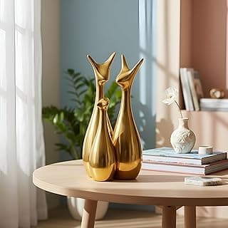 LIFEHAXTORE Home Decor Lucky Deer Statue Family Piano Finish Ceramic Figures - (Set of 3, Golden Set)