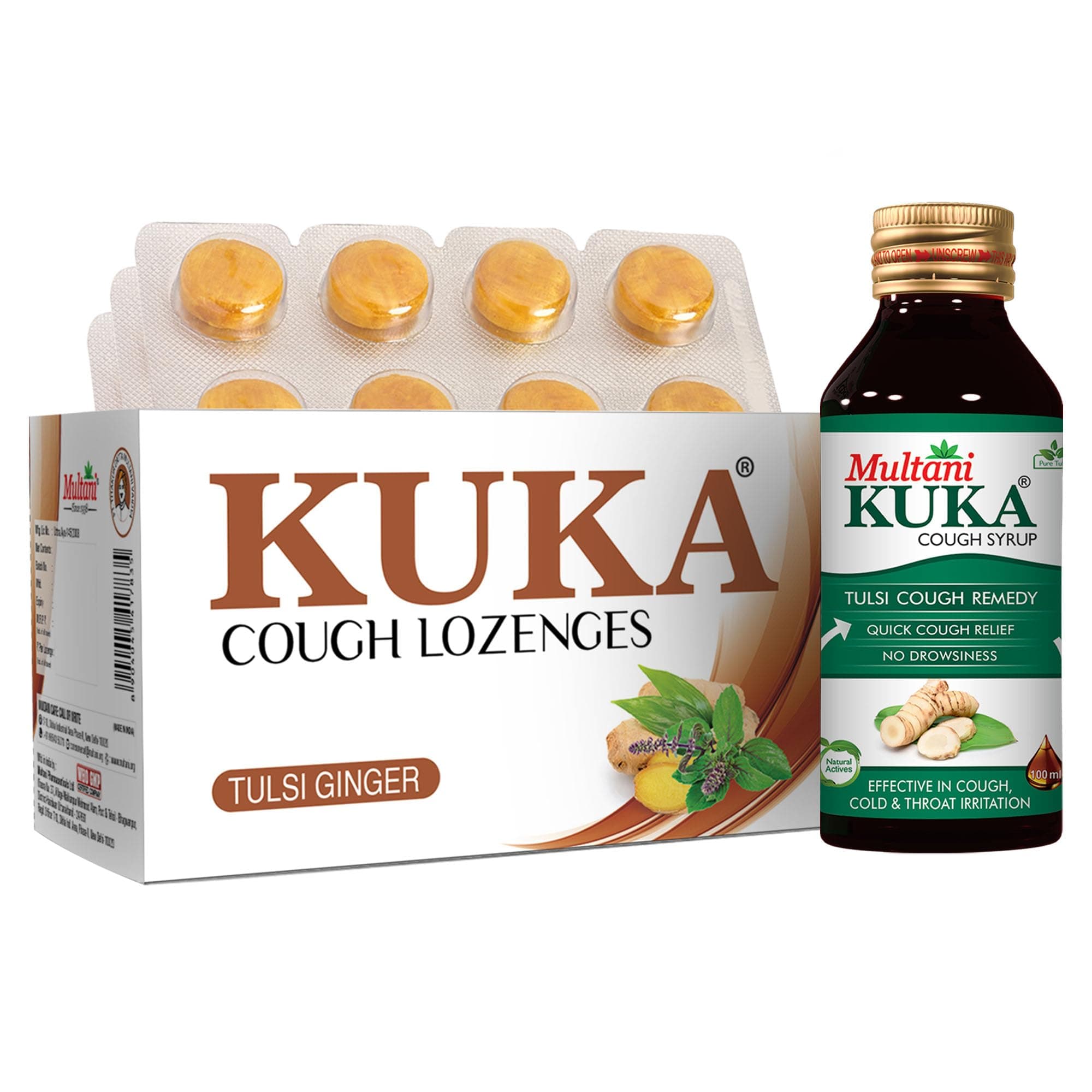 Multani Kuka Cough Combo | Syrup (100 ml) And Lozenges (8x6-Strip) | Quick Relief From Cough, & Sore Throat | Ayurvedic Cough Relief Products | Relief Against Cough & Cold
