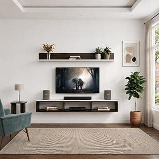 Bros Moon Wall Mounted TV Cabinet, Choco White, MDF, Modern Style, Laminated Finish, for Living Room, Suits TV up to 55 Inches (Choco White, Parallel Roof Top 48 Inches)