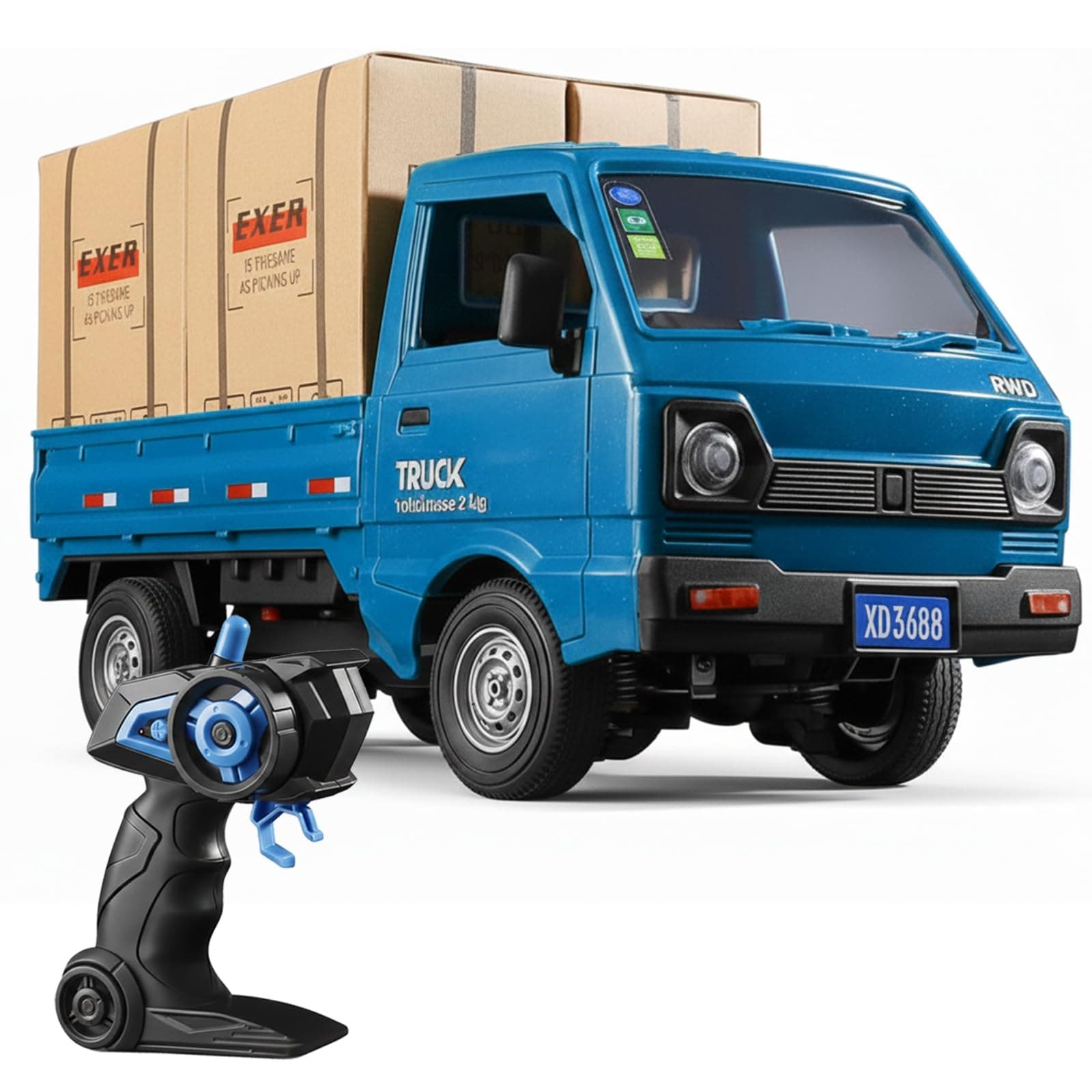 Zivvy Remote Control Truck Toy Blue | Dumper Truck | 2.4G Truck Toy Car with Opening Doors, LED Lights, Sound & Spray | High-Speed Rechargeable Toy Truck | Gift for Boys & Girls 5–14 Years