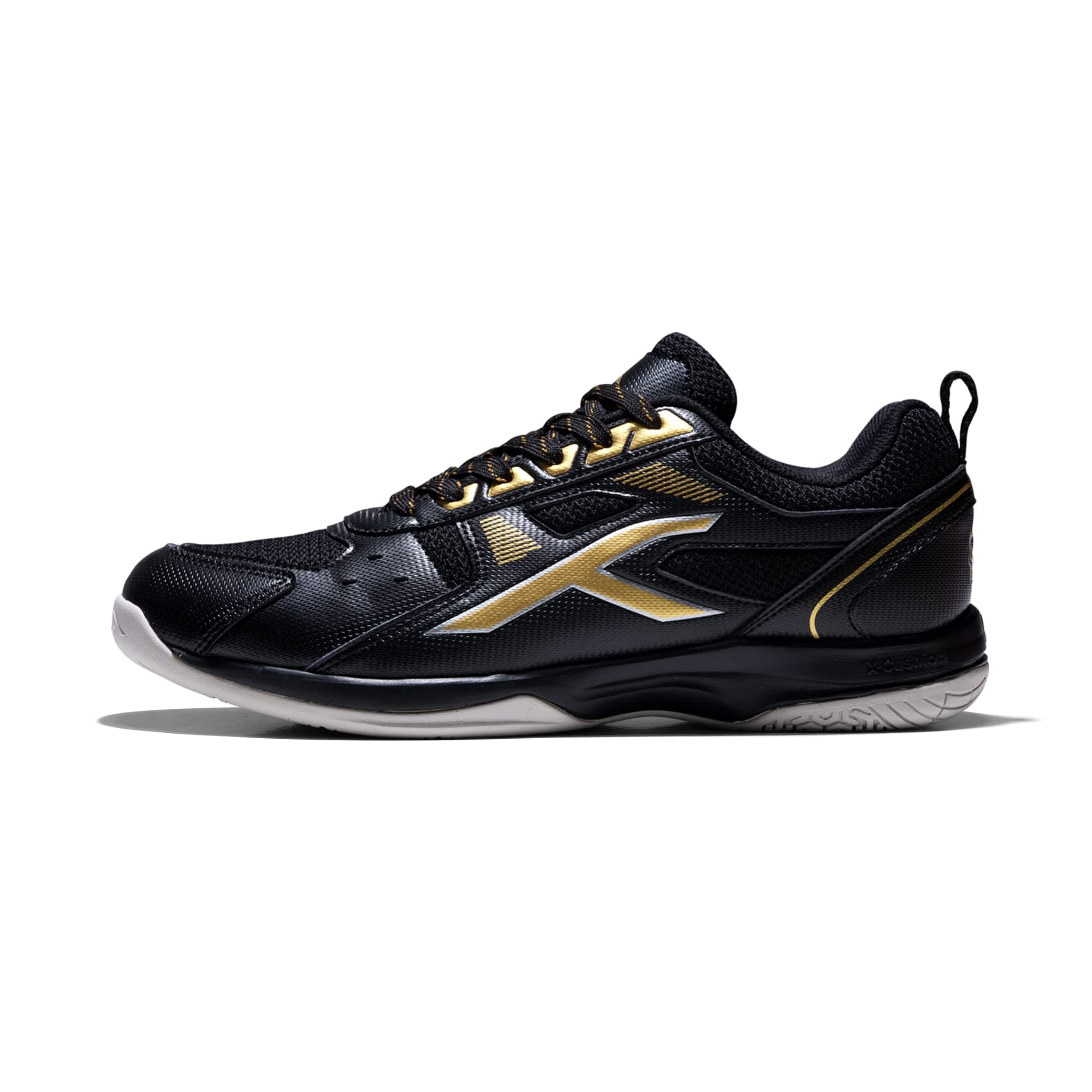 HUNDRED Raze Badminton Shoes(Non Marking)Also Perfect For Squash,Table Tennis,Volleyball,Basketball&Indoor Sports|Lightweight&Durable|X-Cushion,Active Grip Sole,Toe Assist(Black:Gold,8Uk)Unisex-adult