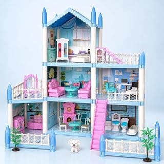 Beautiful Home Doll House for Girls, 4 Floor DIY Dream House Playset with Furniture Accessories, Miniature Dollhouse Villa, Pretend Play Educational Toy Gift for Kids Age 3+ Years