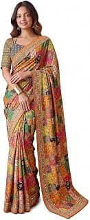 Women's Multicolor Patchwork Printed Saree with Border | Soft Lightweight Ethnic Wear | Casual, Festive