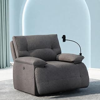 The Sleep Company Luxe Grande Recliner Sofa | Revolving| Patented SmartGRID Technology | 1 Seater | Premium Upholstery | Built-in Mobile Holder | Wireless Charging | Free Installation | Grey
