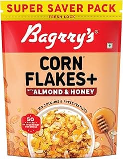 Bagrry's Corn Flakes Plus 750g- Almond and Honey | With Added Fibre | California Almonds, Raw Honey, Golden Corn, Wheat Fibre| High Fibre Breakfast Cereal| Naturally Cholesterol Free Cornflakes | No Preservatives