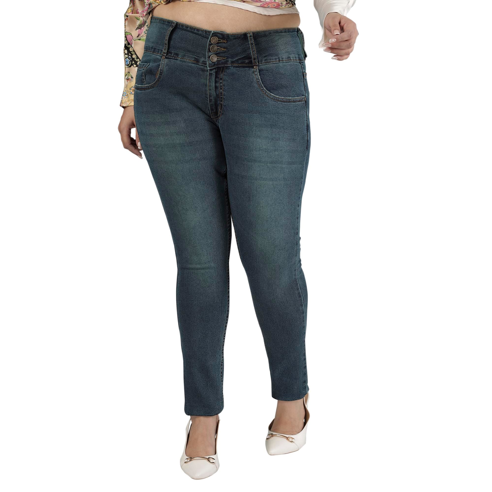 Womens Plus Size Slim Fit Mid Blue Jeans