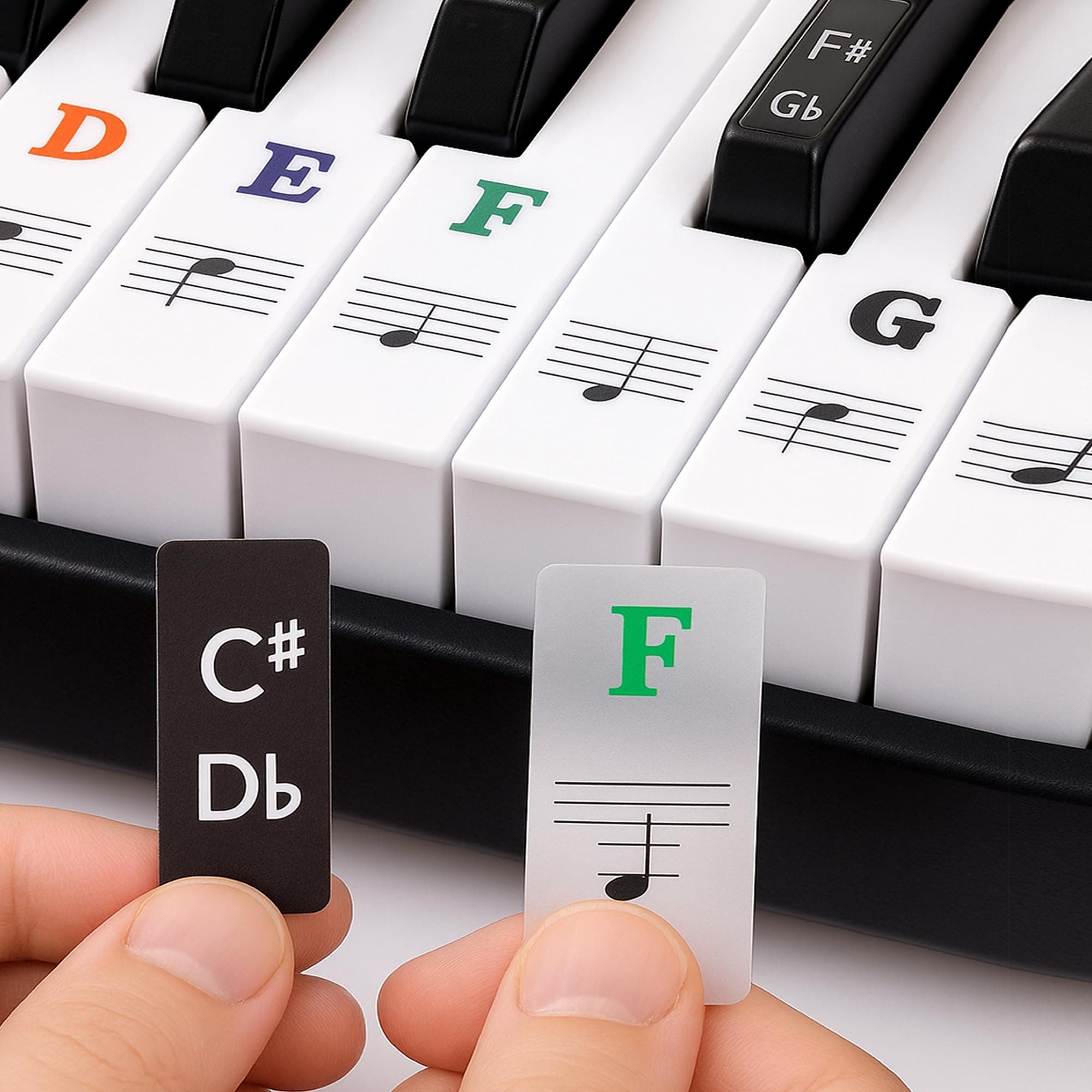 Piano Printed Stickers with Piano Guid Notebook, Removable Keyboard Note Labels for Beginners, Easy-to-Apply & Transparent Piano Key Plastic Surface Stickers for 37, 49, 54, 61, 88 Keys