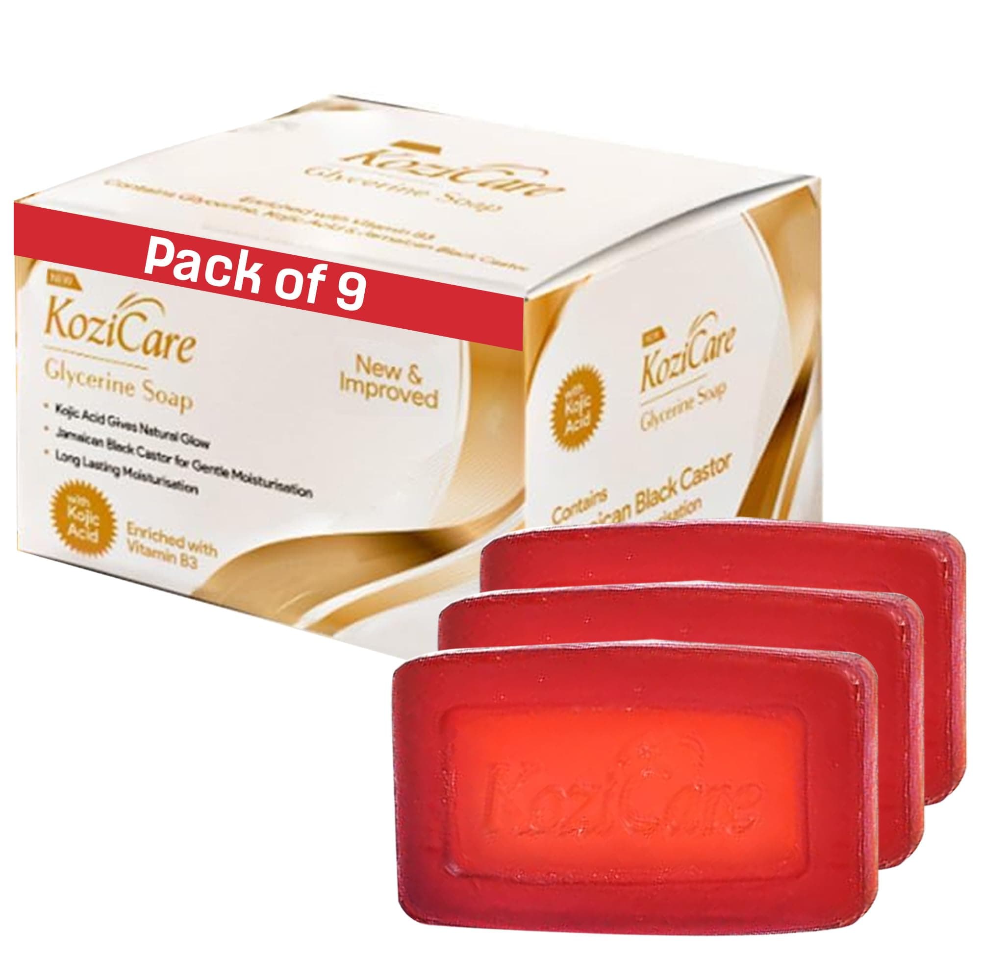 Kozicare Glycerin Soap | Kojic acid skin whitening soap - Pack of 9 | With goodness of Black Castor| Bath Soap for Healthy, Radiant Complexion | Both for Men & Women