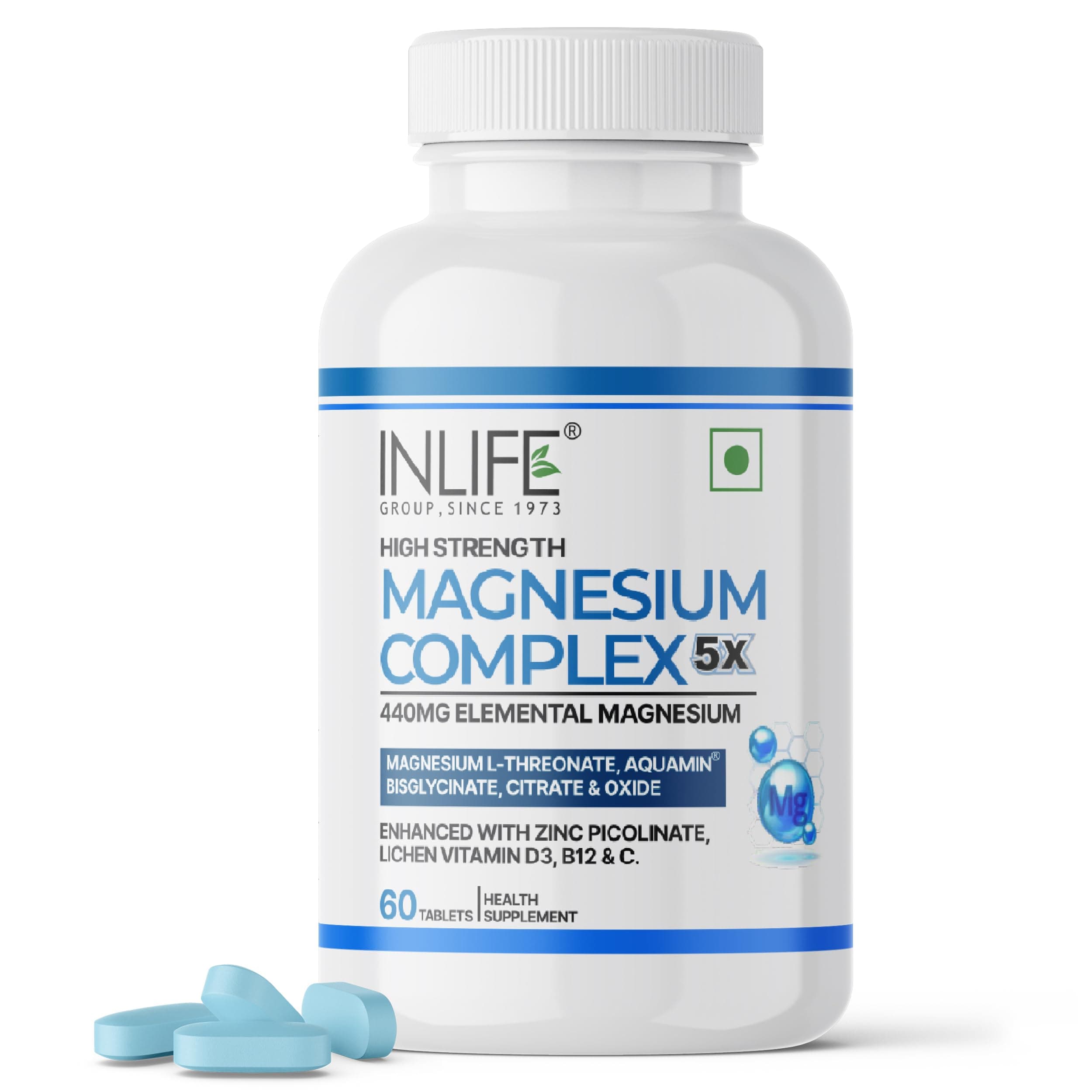 INLIFE Magnesium Complex 2000mg, 5x Salts Glycinate L-Threonate Citrate, Zinc Vitamin C D3 B12, Muscle Nerve & Energy, 60 Tablets (Pack of 1)