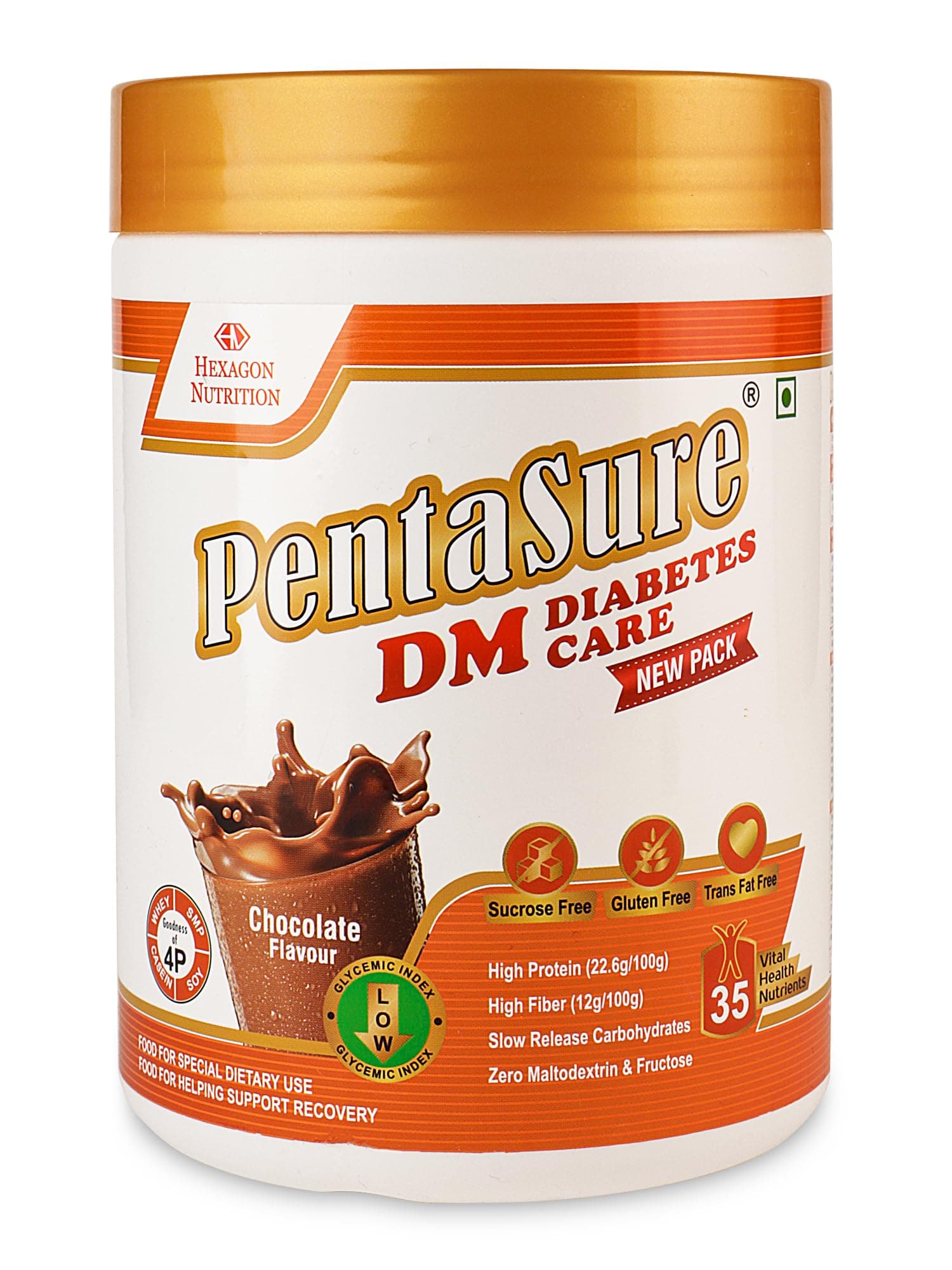PentaSure DM Diabetes Care - High Protein, High Fiber, Low GI | Zero Fructose Nutritional Drink Manages Blood Sugar, Manage Cholesterol Level | Chocolate Flavor - 400g | 4P Proteins Power | Low GI
