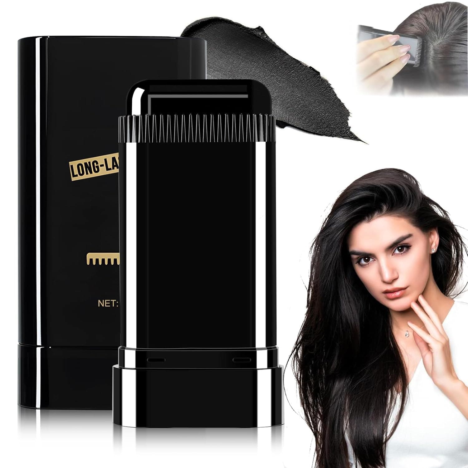 Winkelen New Hair Color Comb Stick, Waterproof and Sweat-Proof Instant Hair Dye Stick Grey Hair Coverage for Men & Women, Easy Application (BLACK)