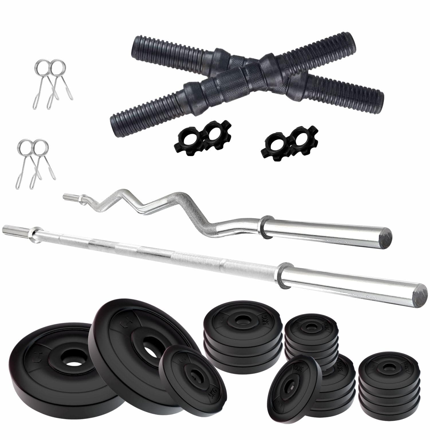 Amazon Brand - Symactive 70 KG PVC Home Gym Set with One 4 ft Plain + One 3 ft Curl Rod and One Pair Dumbbell Rods ( Multicolour)