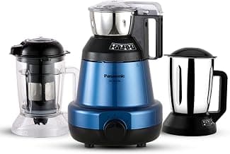 Panasonic Heavy Duty Mixer Grinder For Kitchen MX-GE3790 (Metallic Blue) Powerful 1200W Motor | 1 Stainless Steel Chutney, 1 Mill & 1 Blender Jars |Warranty 2 Years on Product & 5 Years on Motor