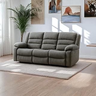 Royaloak Muar Malaysian Fabric Recliner Three-Seater - Grey | Premium Three Seater Recliner Sofa with High Backrest, Drop-Down Cup Holder & Heavy-Duty Support | Designer Comfort for Living Room