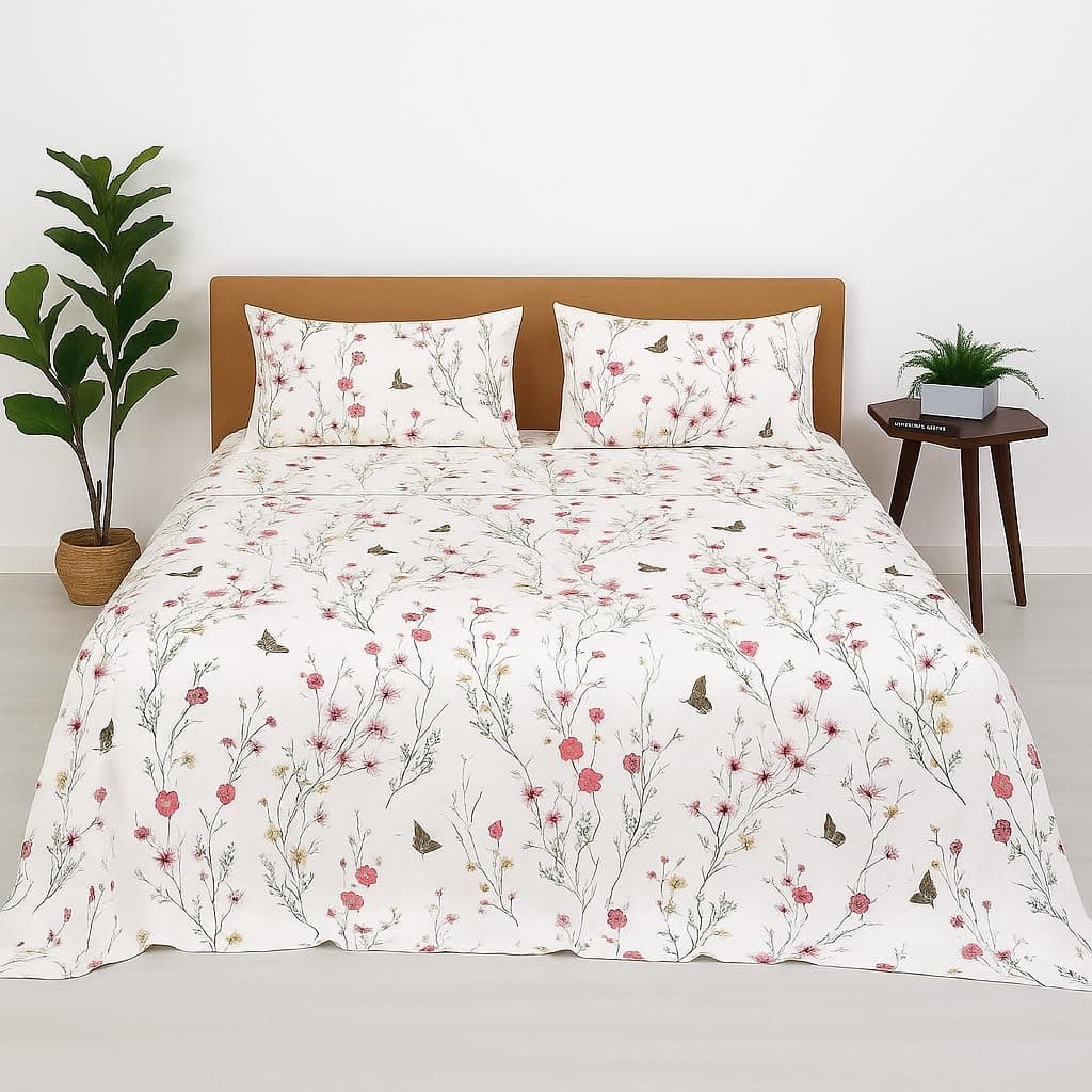 Bhoomi Impex Bedsheet for King Bed - Flat Bedsheets & Pillowcase - Microfiber - Breathable, Fade Resistant - King Size_Butterfly Bliss Printed