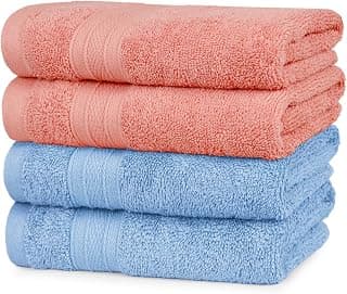 MYTRIDENT Soft Comfort Air Rich Towel 100% Cotton Hand Towel for Daily use, 500 GSM Highly Absorbent Towels for Men/Women, 4Pc Hand Towel Set (41 cm X 66 cm), Allure and Coral Haze