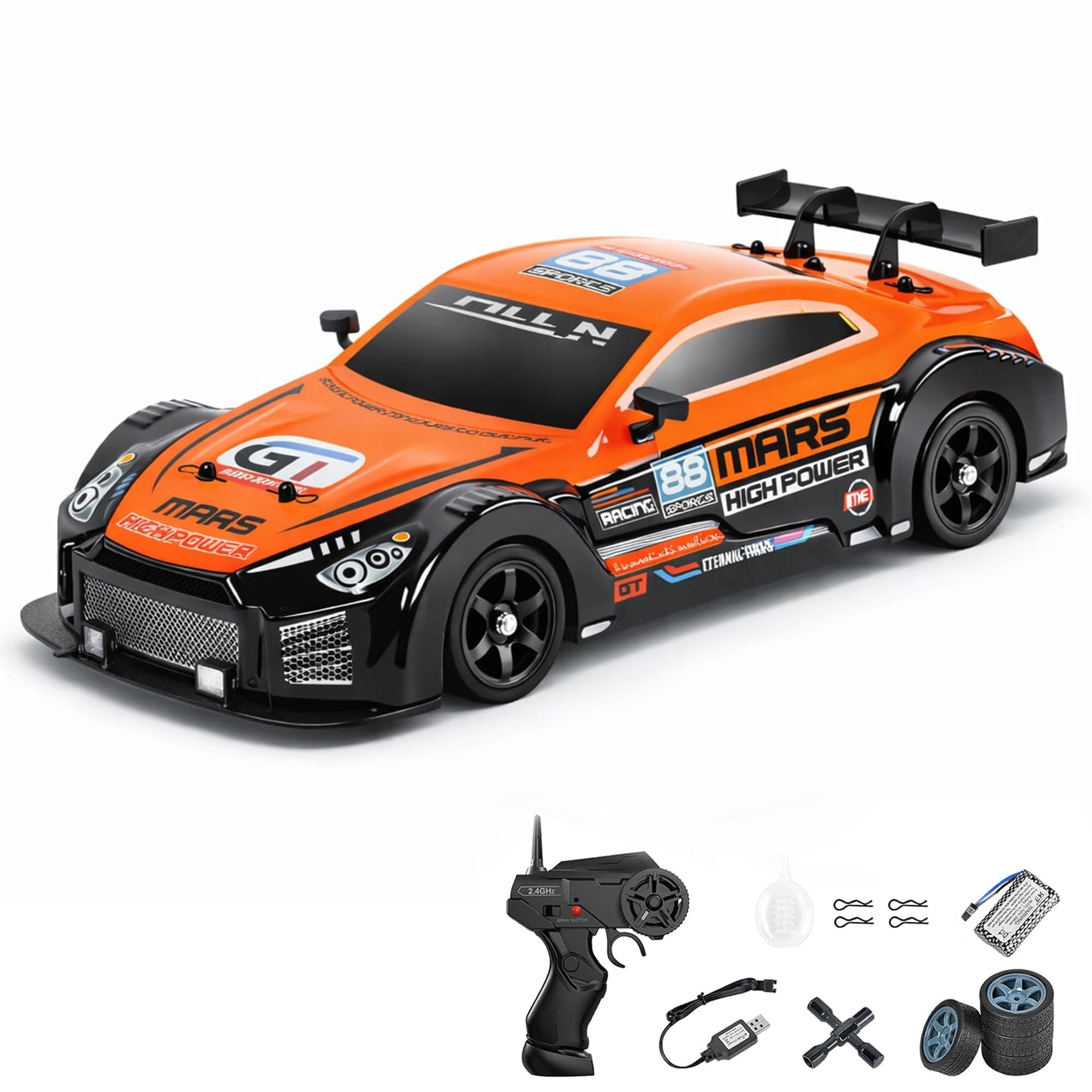 Zivvy Big Remote Control Car – Orange | 2.4G Drift Racing Car with 150 Meter Range, Smoke Effect, LED Lights & Music | Rechargeable RC Car Toy | Best Gift for Boys & Girls 2 3 4 5 6 7 8+ Years
