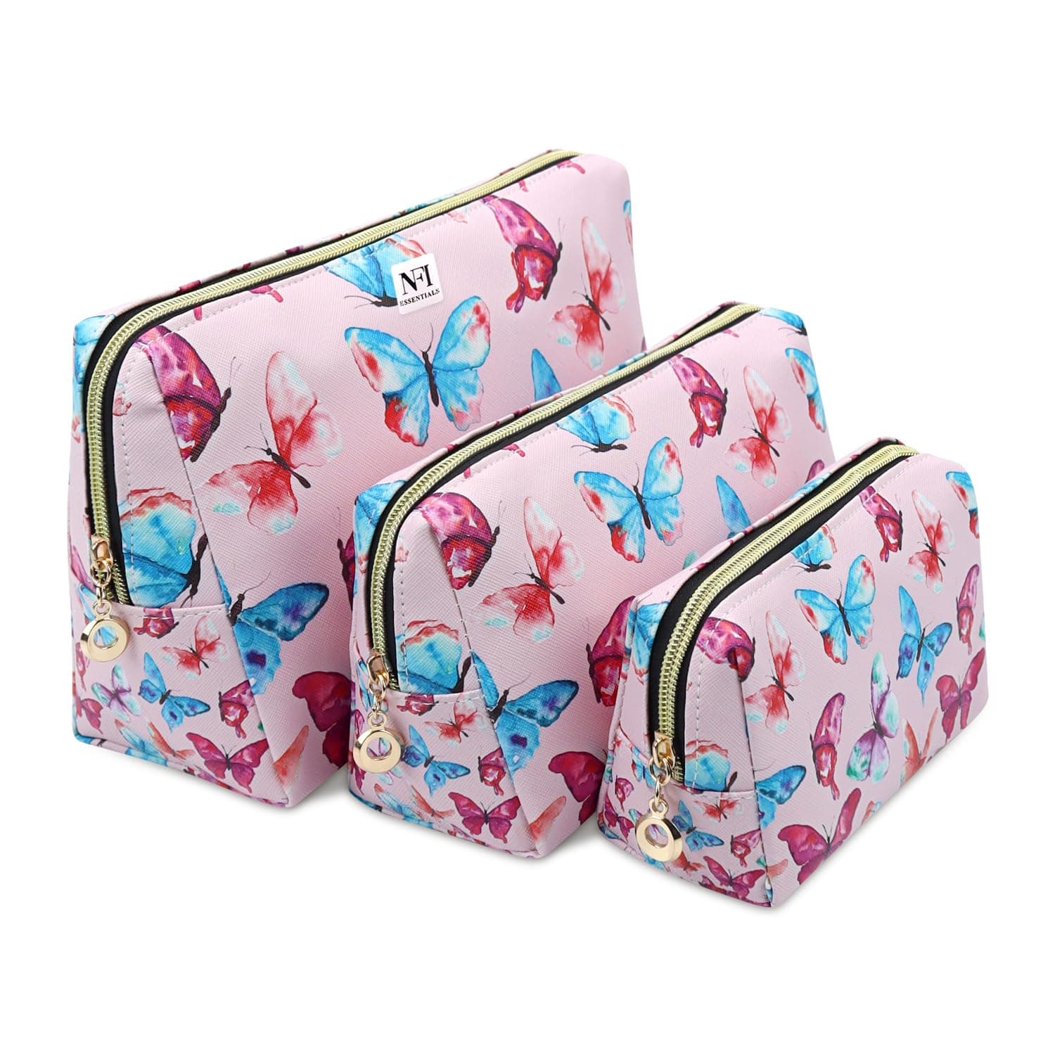 NFI essentials Makeup Pouch Set of 3 Piece, Stylish Pouches for Makeup Accessories, Travel Pouch for Women, Cosmetic Pouch, Vanity Case, Jewellery Pouch, Toiletry Make up Bag