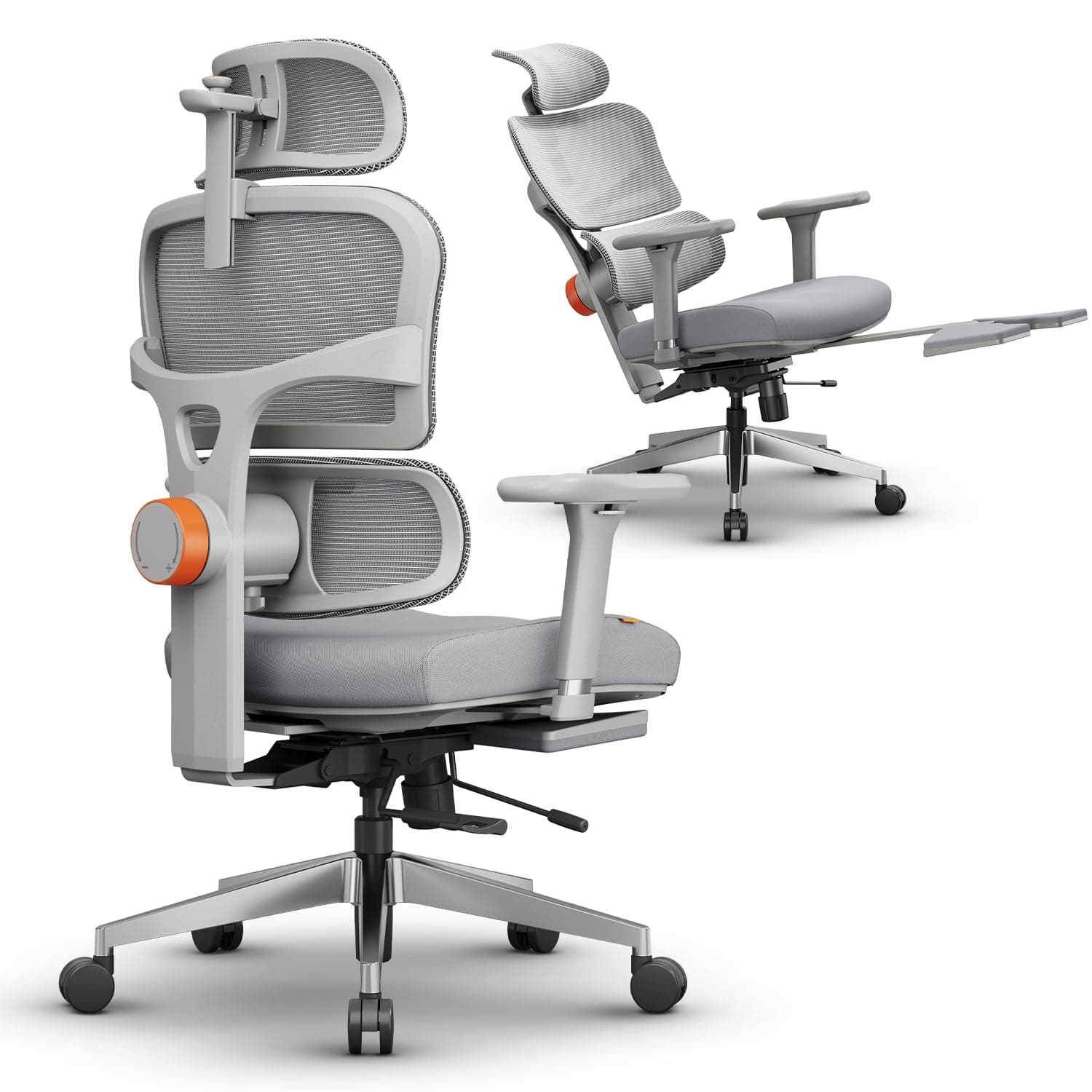 DROGO Sitsmart Premium Ergonomic Office Chair for Work from Home, Computer Chair with Adaptive Lumbar Support & Headrest, 4D Armrest, Footrest & Recline, Desk Mesh Chair for Office/Home (Grey)