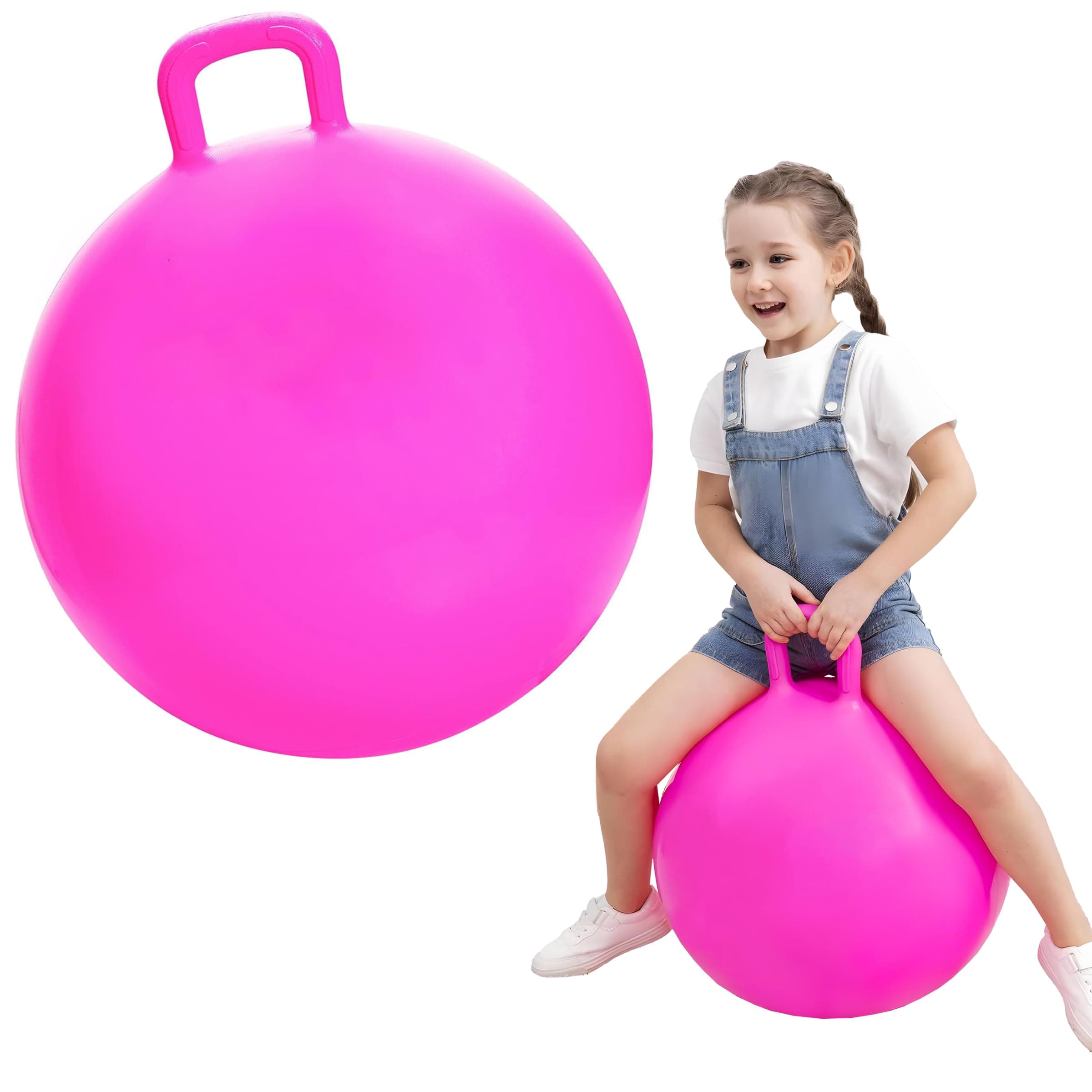 Toyshine 65cm Hopper Ball for Kids Ages 6+ Inflatable Hopping Balls Jumping Therapy Ball Toys Sit and Bounce Ball with Handle - Pink