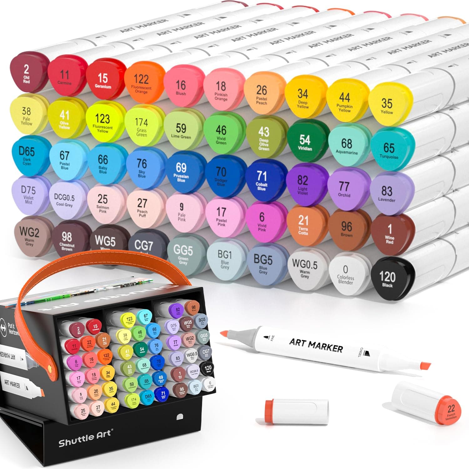 SHUTTLE ART 48 Colors Dual Tip Art Markers,Permanent Marker Pens Highlighters with Case Perfect for Illustration Adult Coloring Sketching and Card Making,Multicolor