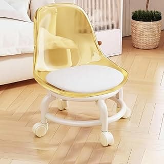 (𝟏𝟓 𝐘𝐞𝐚𝐫𝐬 𝐖𝐚𝐫𝐫𝐚𝐧𝐭𝐲 Low Height Transparent Acrylic Stool with Wheels & Backrest | Smooth Rolling Chair with Cushion | Modern Compact Chair for Kids & Adults