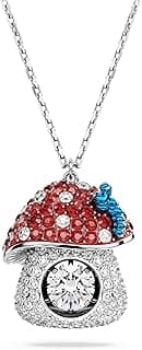 Swarovski Alice in Wonderland Rhodium Plated Mushroom Pendant Necklace for Women, 65-75cm Length, Crystal