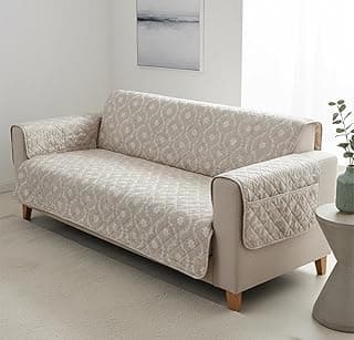 House of Quirk 'Mughal Series' Anti-Slip Sofa Cover Mat with Pocket | Polyester Couch Protector for Pets, Kids & Spills (Beige Blossom, 180x170cm, Three Seater)