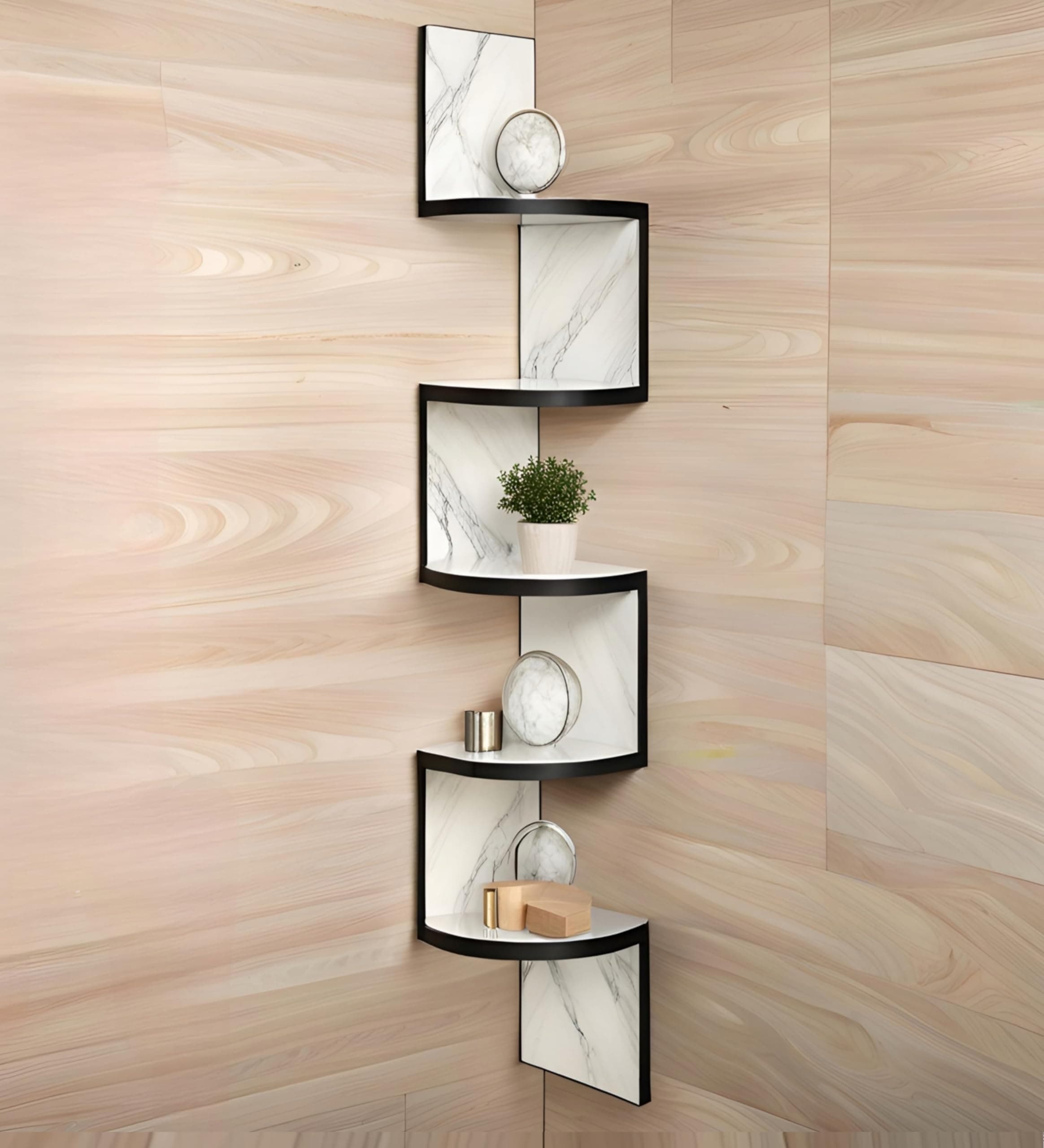 Dime Store Engineered Wood Wall Shelf Corner Shelf Home Decor Item,Glossy Finish,Set of 5,White