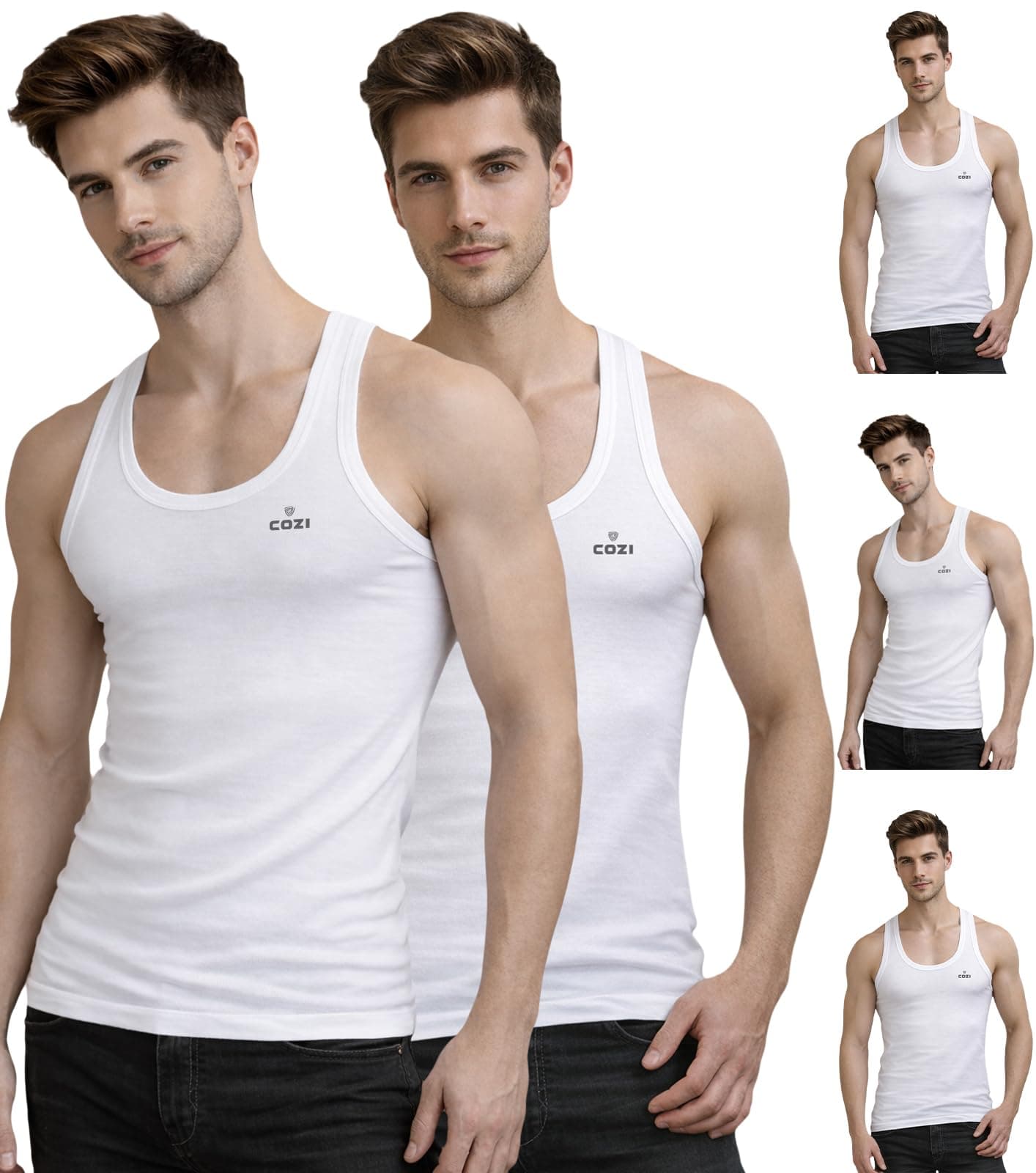 Lux Cozi Cotton Men's Pack of 5 Solid Vest