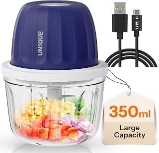UN1QUE 350ML Rechargeable Mini Electric Chopper for Kicthen Use | One-Touch Operation | 304 Stainless Steel Blades | Chopper Electric for Chop, Mince, Puree, Whisk, Grind (Blue)
