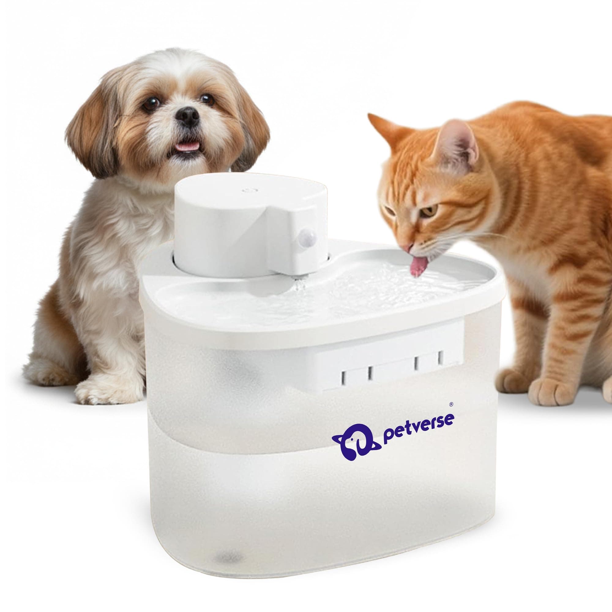 Petverse Wireless Cat Water Fountain 2L Battery Operated Pet Water Dispenser for Cats and Dogs, Ultra Quiet, BPA Free, with Filters, 3 Flow Modes and LED Indicator, White