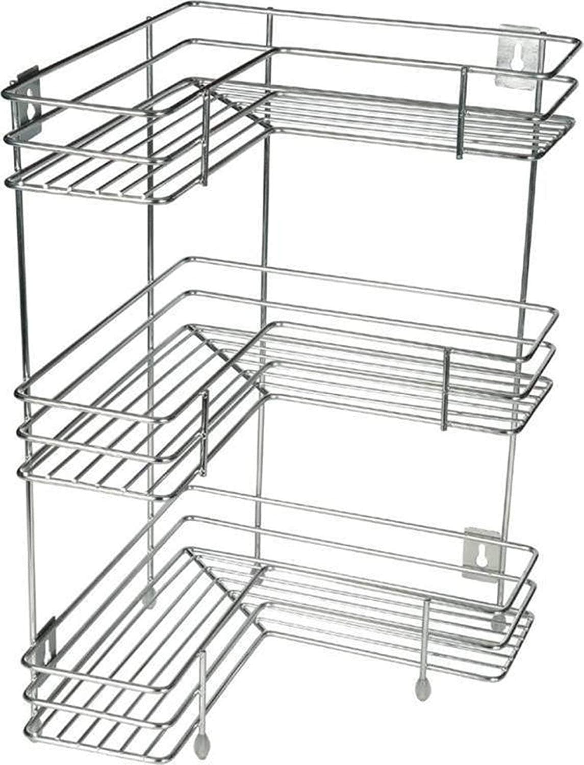 Rasvesh Rust Free Stainless Steel Fruit and Vegetable Stand Basket Trolley Modern Onion Potato Kitchen Storage Steel Rack -Triple Tire Trolley Shelf (Silver) (3 L Corner), Floor Mount, Corner Shelf