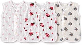 Generic LuvNest Baby Jhabla for Newborn Boys & Girls, 100% Muslin Cotton Front-Open Vests, Ultra-Soft Lightweight Breathable Everyday Wear, Assorted Prints, Pack of 3