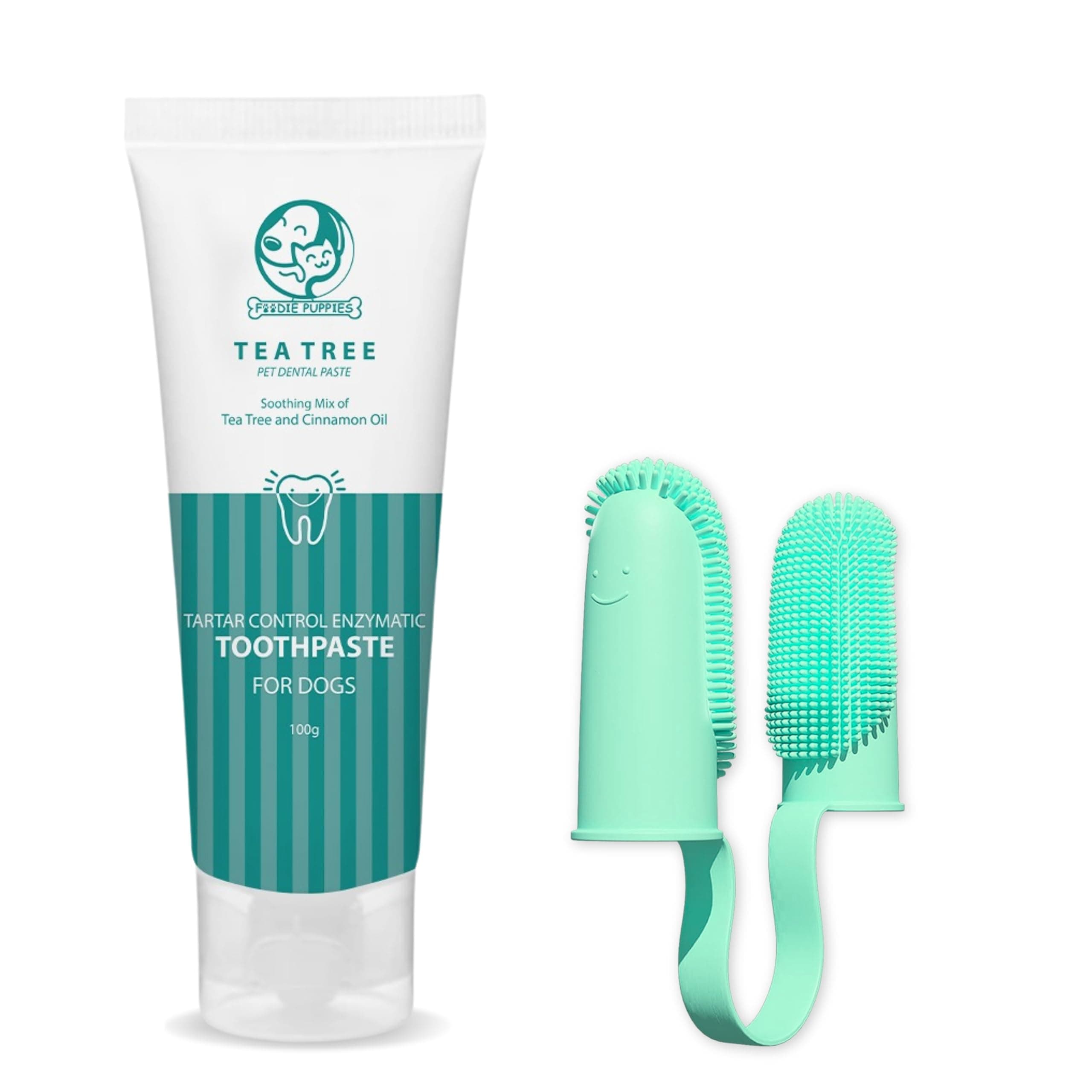 Foodie Puppies Dental Care Kit for Dogs and Cats - (Couple Toothbrush & Tea Tree Toothpaste, 100gm) | Tartar Control Enzymatic Toothpaste I Soft Bristle Toothbrush for Easy Dental Care of Small Pets
