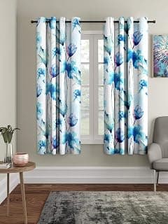 Home Sizzler 2 Pieces Abstract Flower Eyelet Polyester Window Curtains - 5 Feet, Blue