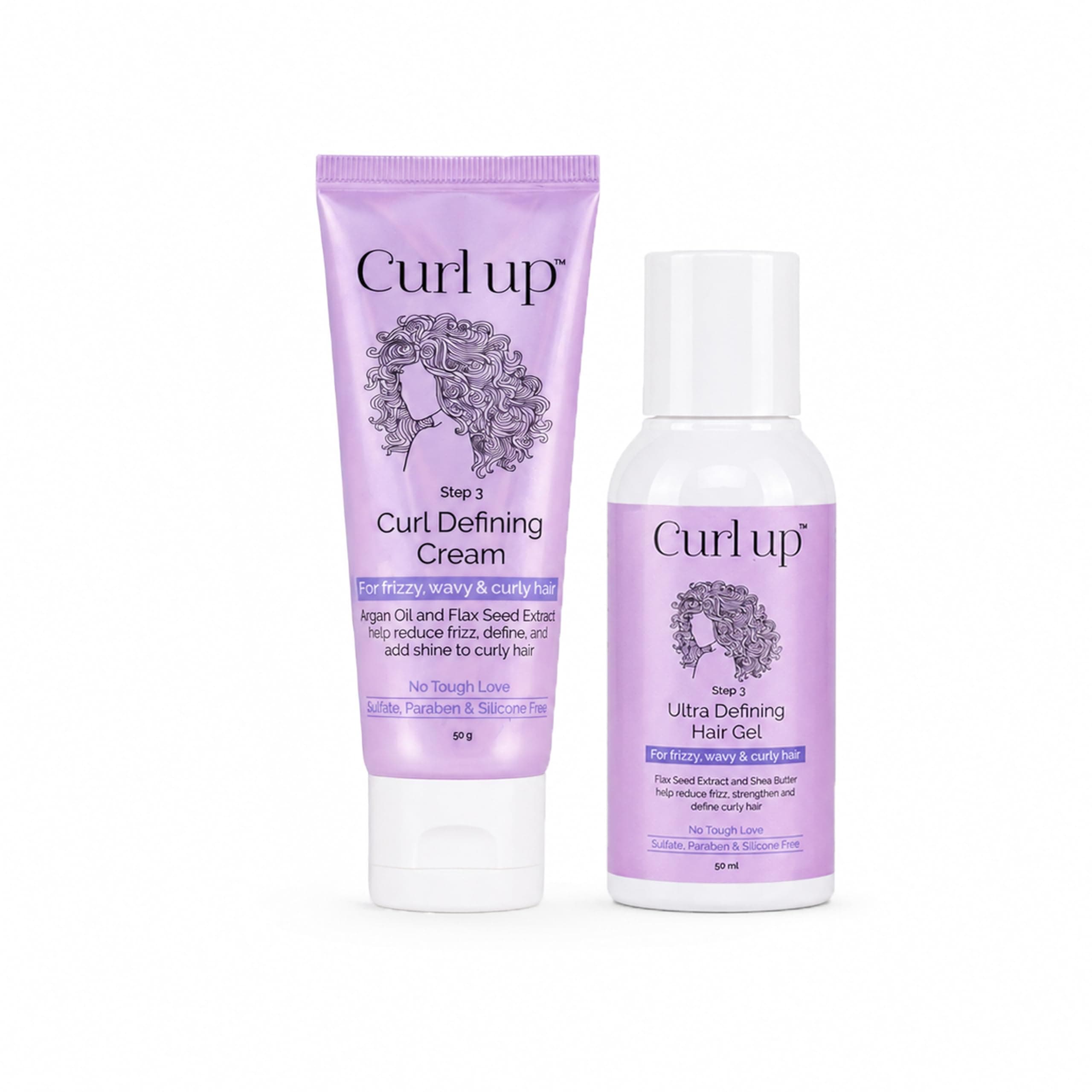 Curl Up Curl Styling Combo with Curl Defining Cream & Ultra Defining Gel | For Dry Frizzy, Wavy and Curly Hair | Sulphate Paraben And Silicone Free | Travel Size - Combo of 2 - (50g + 50ml each)