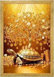 ArtX Paper Money Tree Painting For Vastu, Golden Money Tree Frame For Wall, 12.0 x 18.0 inch, Multicolorm, Set of 1