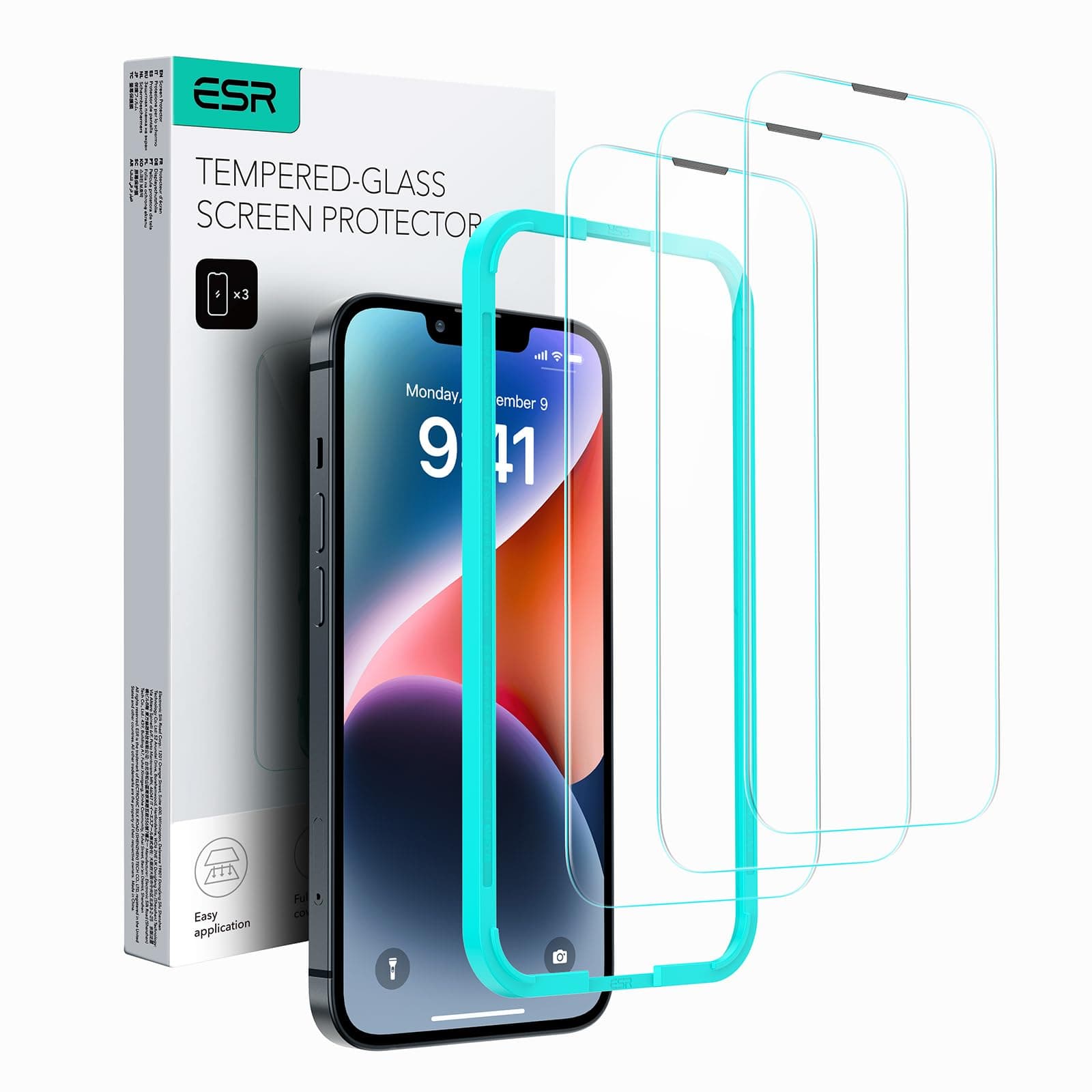 ESR 3 Pack for iPhone 13 Pro Max/14 Plus Tempered Glass, 3 Pack Screen Guards, Easy Installation Frame, Military-Grade Drop Protection, Ultra Tough Scratch Resistant, Screen Protector for Smartphone