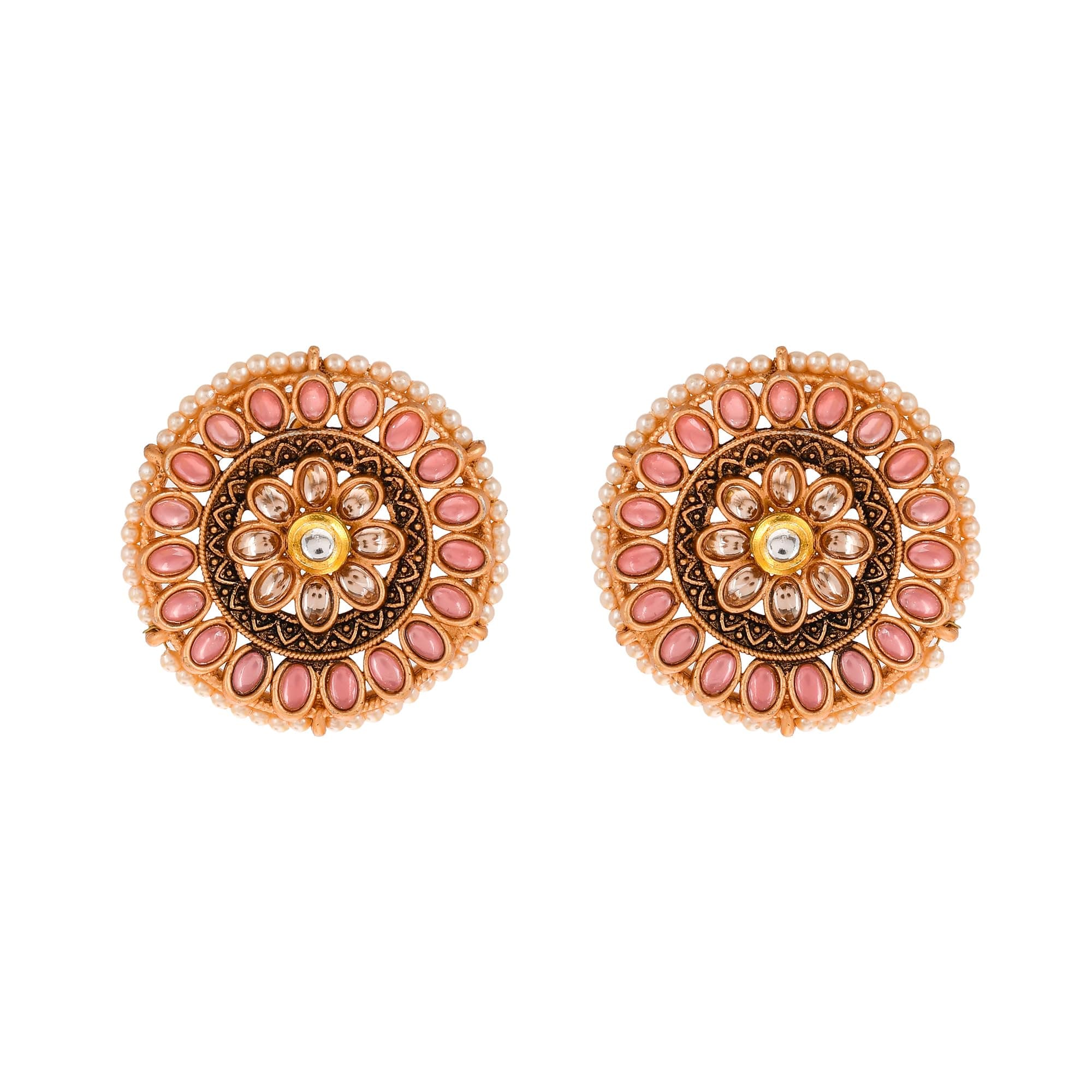 AQUASTREET Luminous stone studded Big Round Stud Earrings Copper Gold Plated for Women & Girls