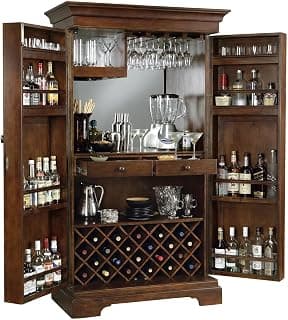 Credenza Solid Sheesham Wood Bar Cabinet – Bottle Rack & Storage Drawers, Wooden Drinks & Glasses Holder, Handcrafted Home Bar Furniture – Brown Finish, No Assembly Required