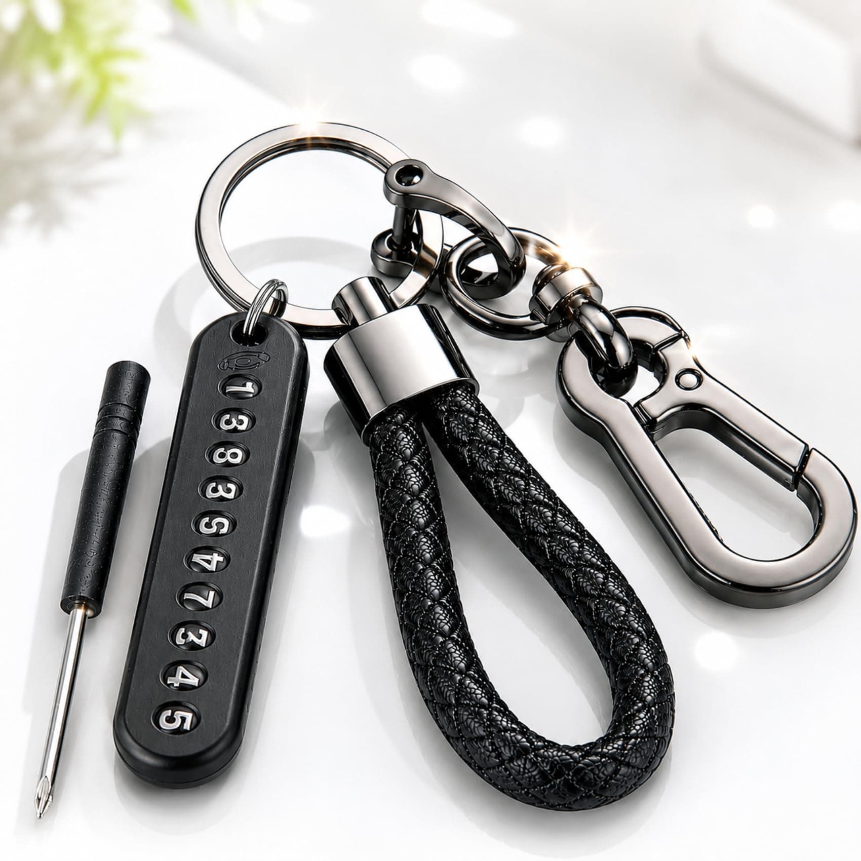 PulGos Premium 𝐁𝐫𝐚𝐢𝐝𝐞𝐝 Metal Keychain with Hook Clip & Number Tag | Heavy Duty Key Ring for Bike, Car & Scooter | Stylish 𝐆𝐢𝐟𝐭 for Men & Women | Key Chain Accessory for Backpack & Handbag