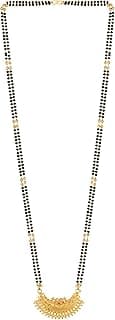 MEENAZ Mangalsutra For Women Stylish Girls Ladies Wife Temple South Indian Traditional 1 One Gram Gold Stylish Maharashtrian 30 inch Long Chain Wati Mangal sutra Pendant Tanmaniya Black golden Nallapusalu Chains