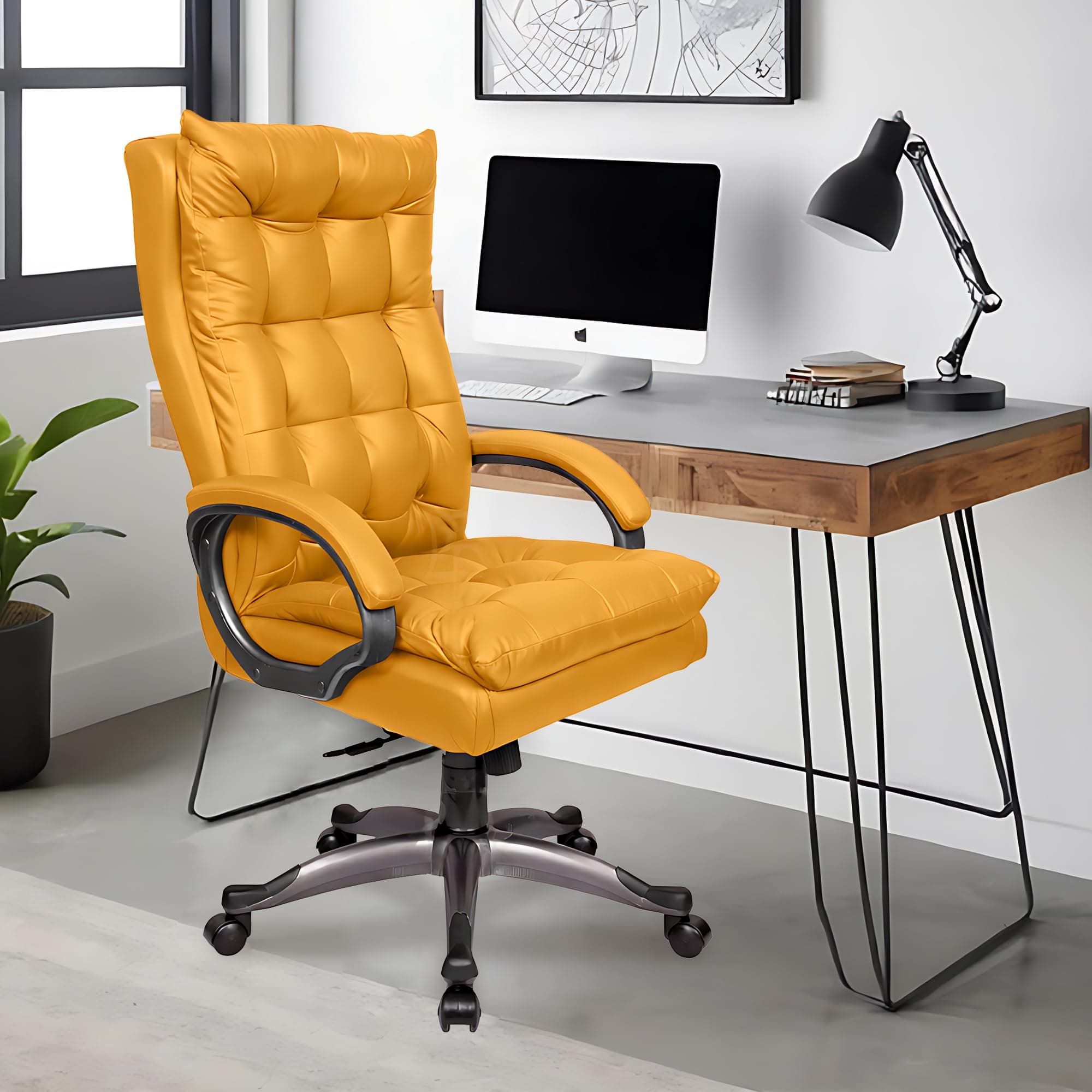 ROSE® Diana | 3 Years Brand Warranty | Leatherette High Back Executive Chair with Revolving Swivel, Lumbar Support & Adjustable Height | Comfortable Boss, Manager & Home Office Seating (Apricot)
