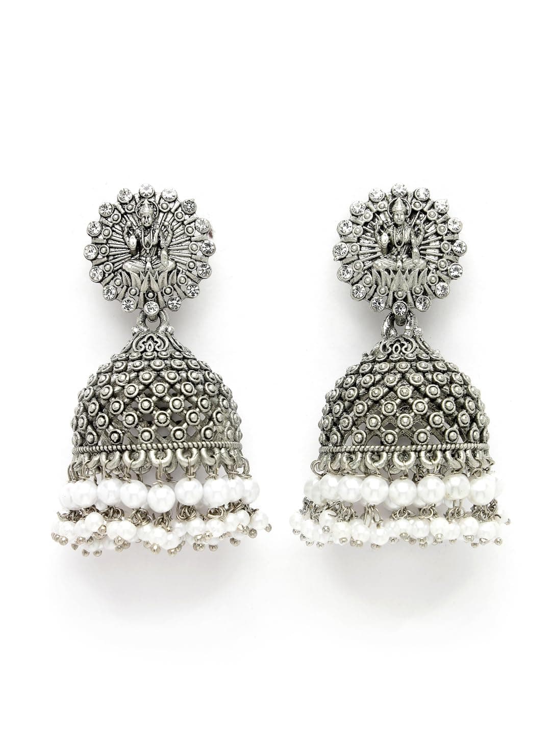 ADIVA Silver-Plated Kundan Stone Studded Studded & Pearl Oxidised Drop Earrings Set for women, Traditional Stylish Jhumka for Girls Party, Wedding, Festive