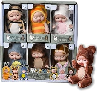 Xfopz Xforce Plaza 6 Pieces 4 Inch Mini Baby Lovely Dolls Set,Animal Styles Baby Dolls Realistic Baby Doll With Cute Animal Clothes Gifts For Girls Boys Birthday Gift