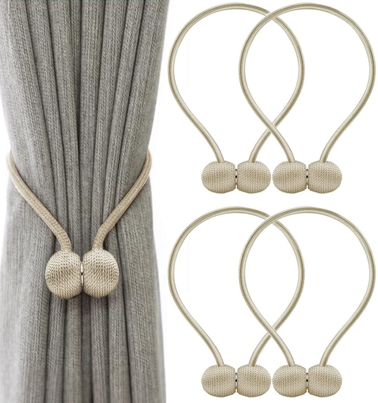 INOVERA (LABEL) 4 Pieces Window Curtain Tiebacks Drapery Hold-Backs Band for Office Home Decorative (Pair 2, Beige)