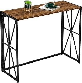 Coavas Folding Wood Console Table with 40 Inches Metal Frame (Walnut Brown, No Assembly)