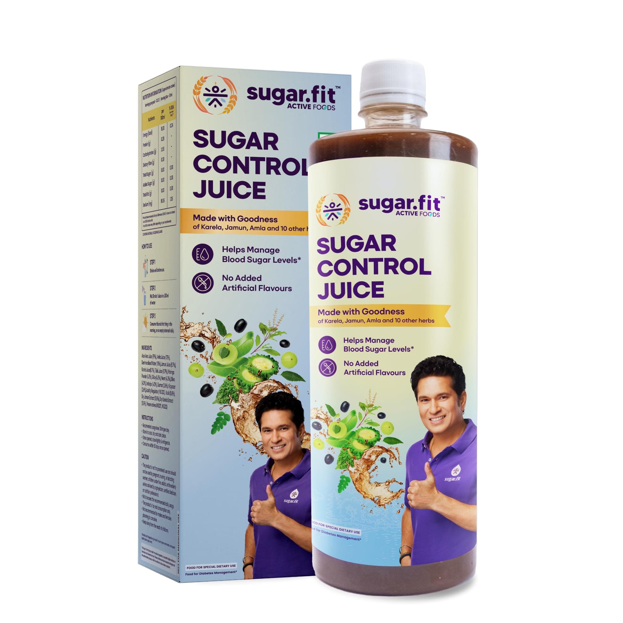 Sugar.fit | Active foods Sugar Control Juice 1 L | Diabetic Care | Neem Karela Jamun Juice, made with 13 natural herbs | Helps manage weight, cholesterol, blood sugar, no added sugar (Pack of 1)