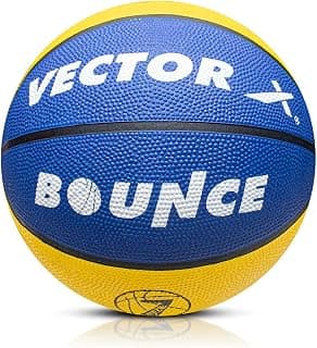Vector X 8 Panel Bounce Rubber Moulded Indoor/Outdoor Basketball with Butyl Bladder, Blue-Yellow, Size: 7 (Suitable for Practice/Match/Training) + Free Air Needle